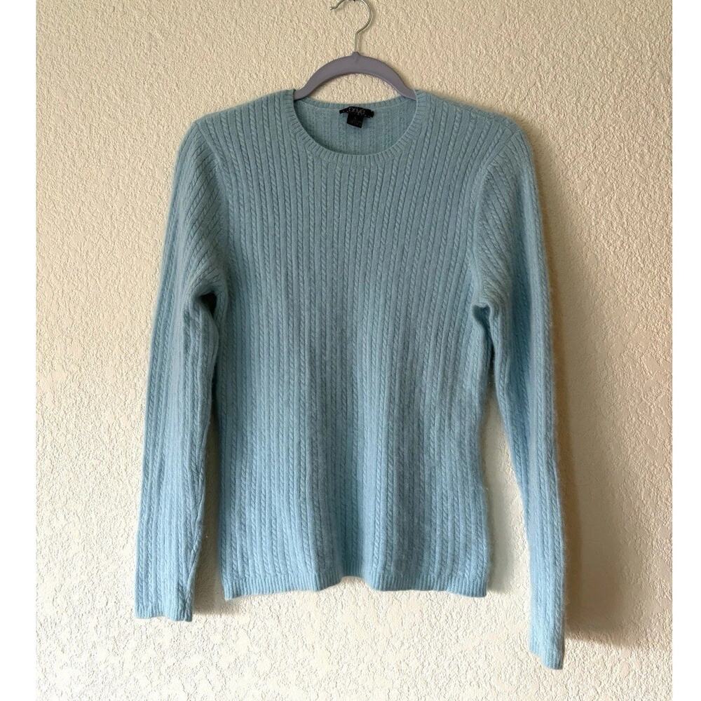 Prive 100% Cashmere Cable Knit Pullover Sweater Robins Egg Light Blue Sz Large